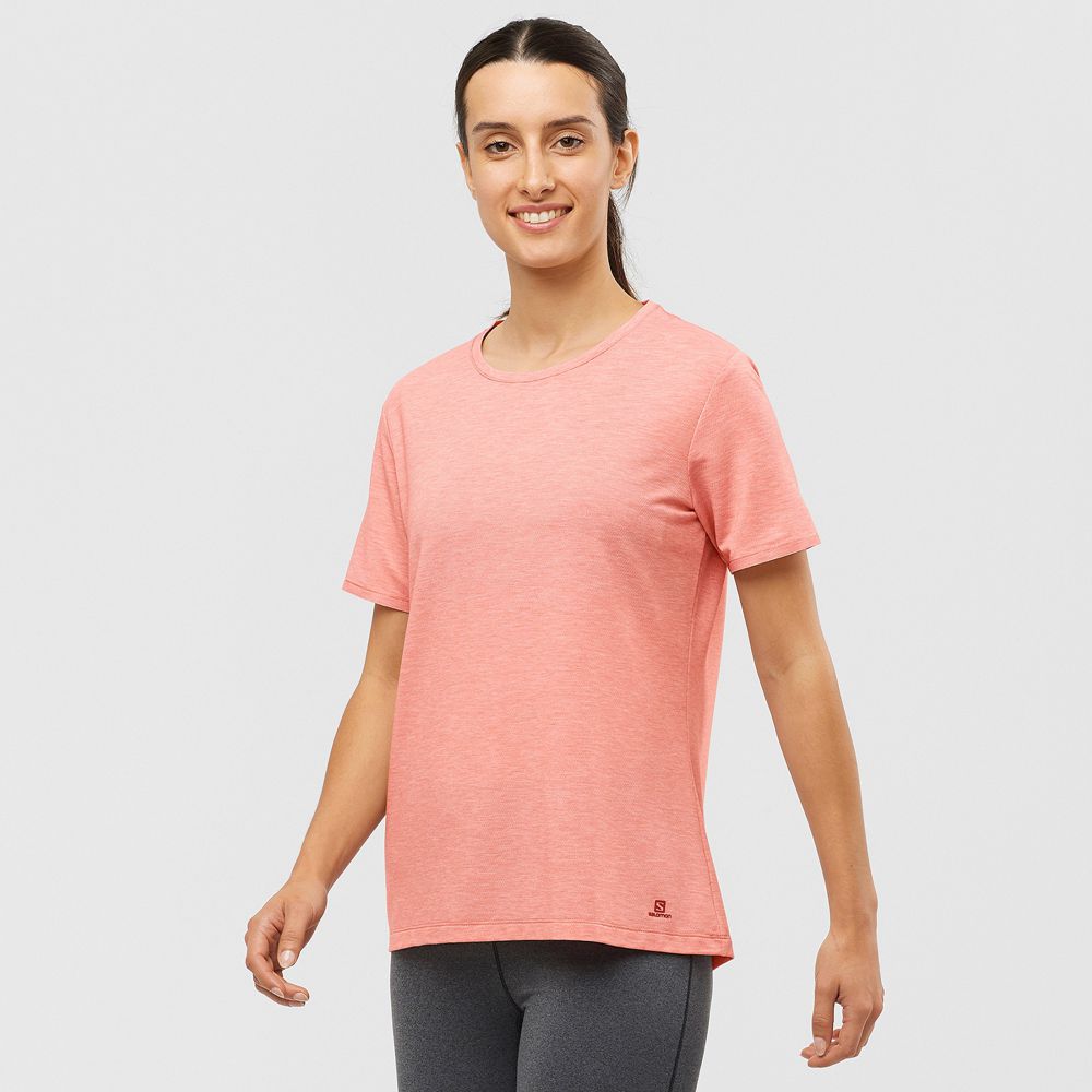 Salomon Singapore Womens T-shirts - ESSENTIAL TENCEL Coral | 07625-NTLU